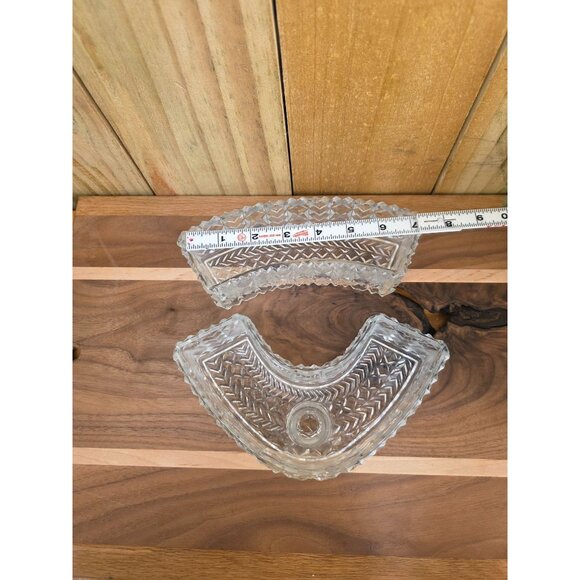 Vintage Clear Cut Glass Fan-Shaped Candle Holder Dish Set - Picture 6 of 8